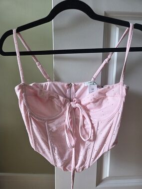 Baby Pink Tie-Front Bustier Corset Top Boutique 1861